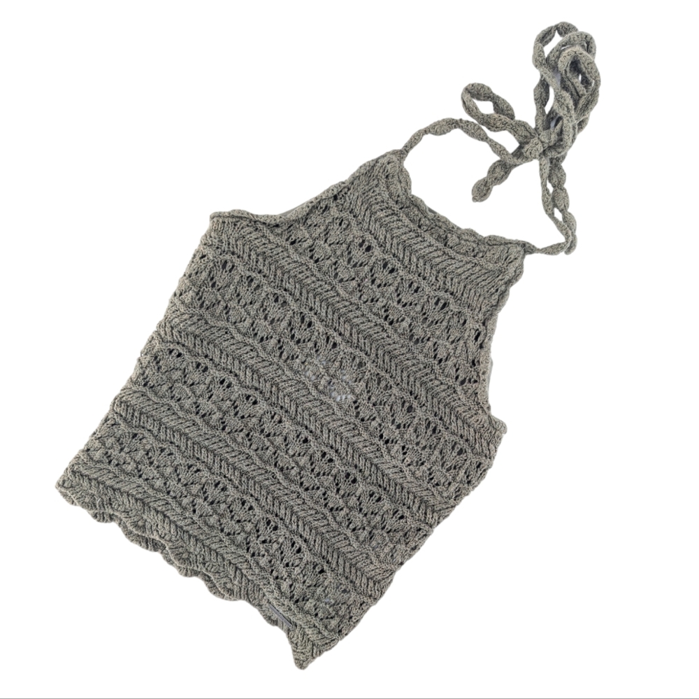 Abercrombie & Fitch Crochet Boho Festival Halter Tank Top Cotton Green Size S